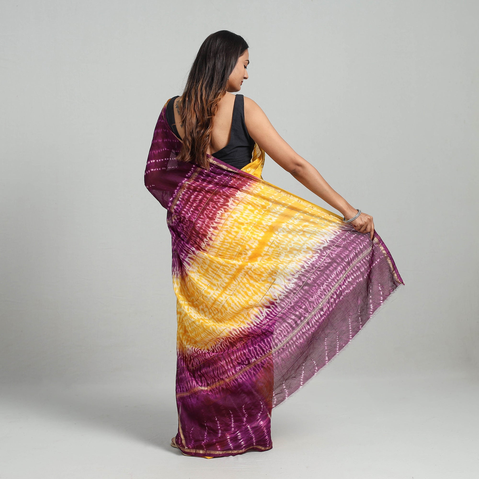 Orange Elegant Tie & Dye Shibori Silk Saree Online in India