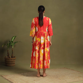 Orange Tie-Dye Cotton Tiered Shibori Dress