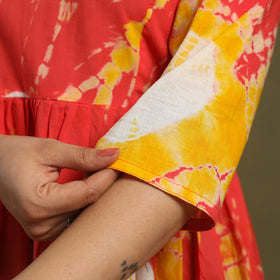 Orange Tie-Dye Cotton Tiered Shibori Dress