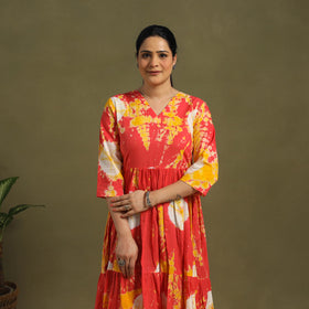 Orange Tie-Dye Cotton Tiered Shibori Dress