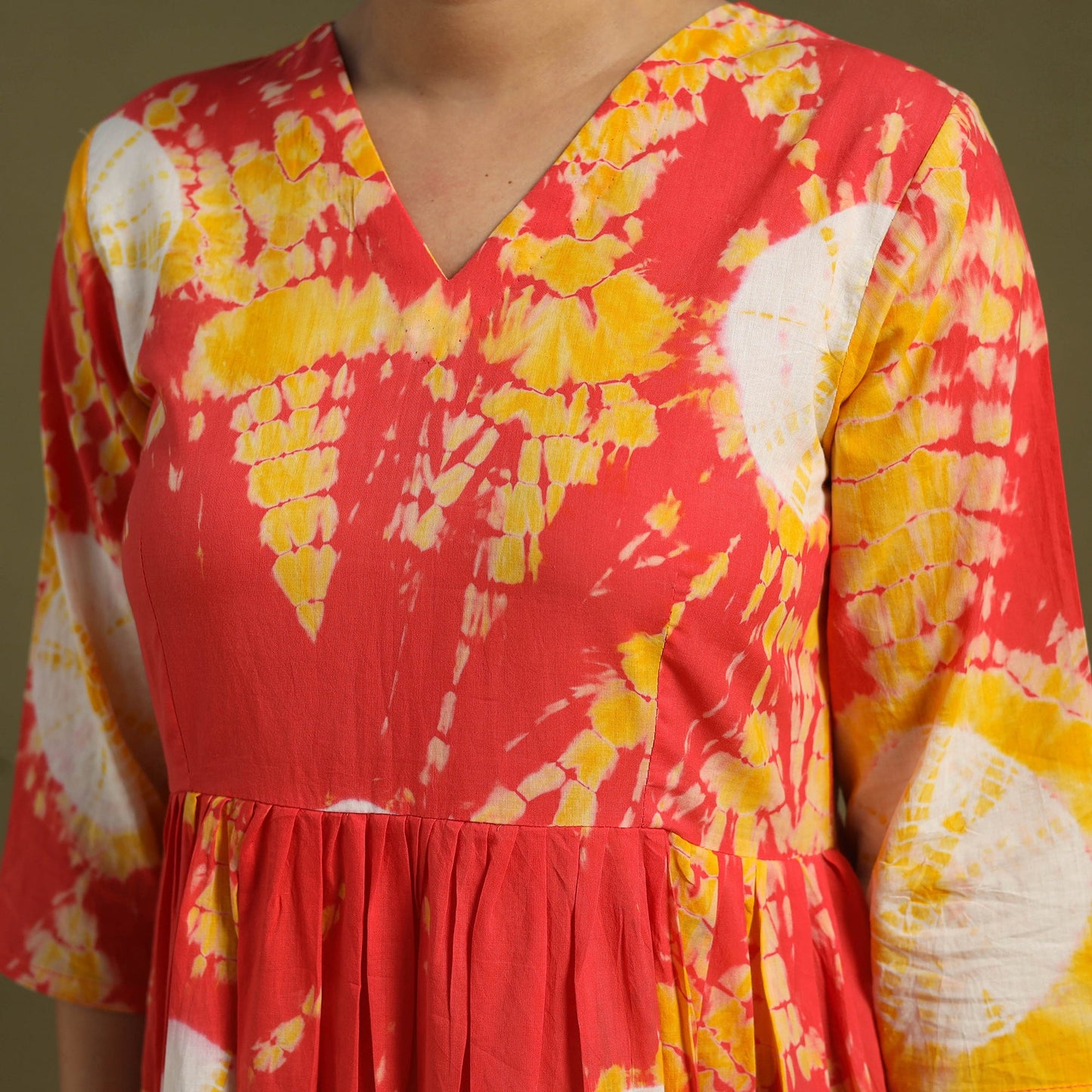 Orange Tie-Dye Cotton Tiered Shibori Dress