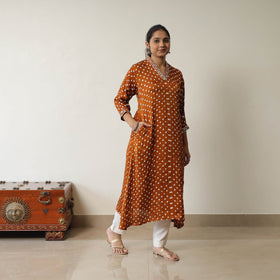 Orange - tie & dye modal silk a-line bandhani kurta 12