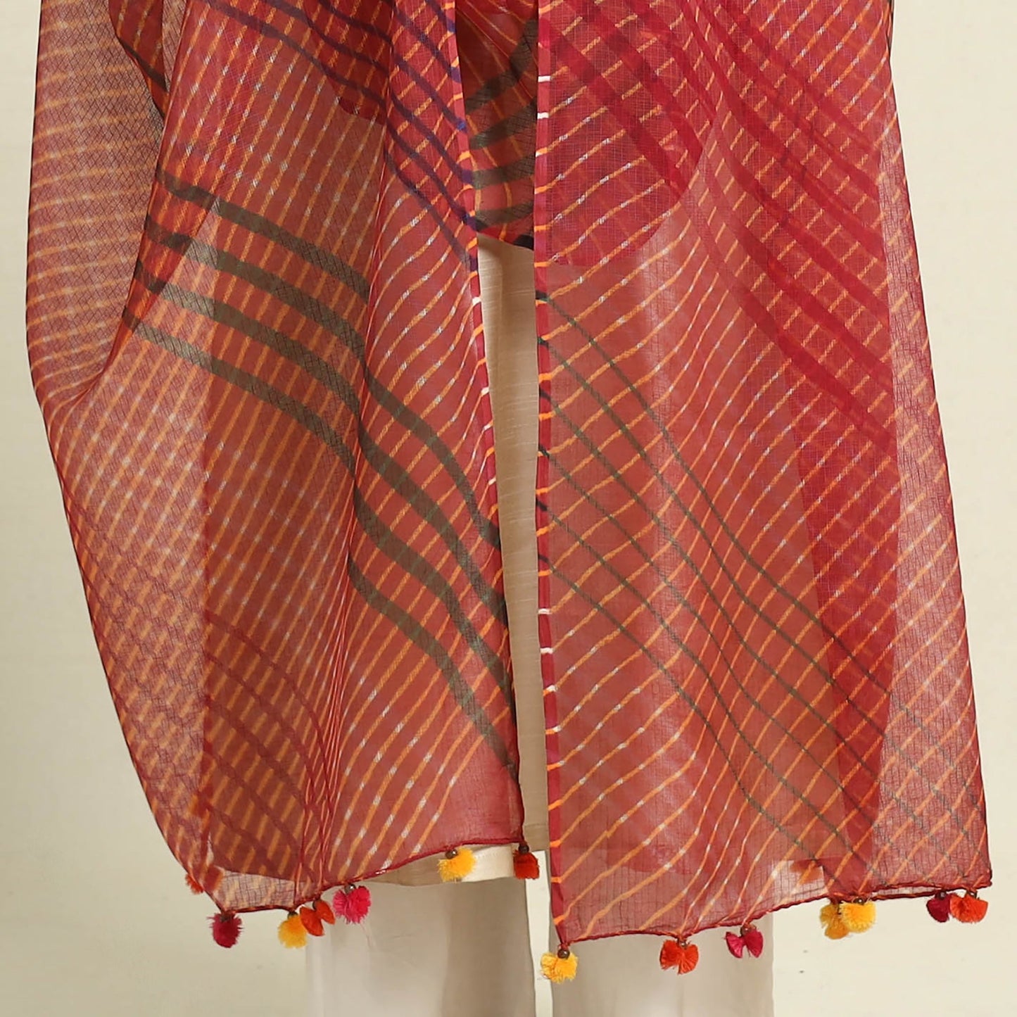 Orange Tie & Dye Mothra Kota Doria Cotton Leheriya Dupatta