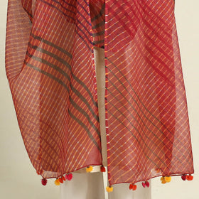 Orange Tie & Dye Mothra Kota Doria Cotton Leheriya Dupatta