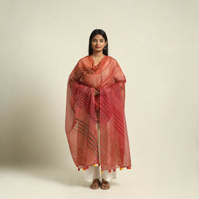 Orange Tie & Dye Mothra Kota Doria Cotton Leheriya Dupatta