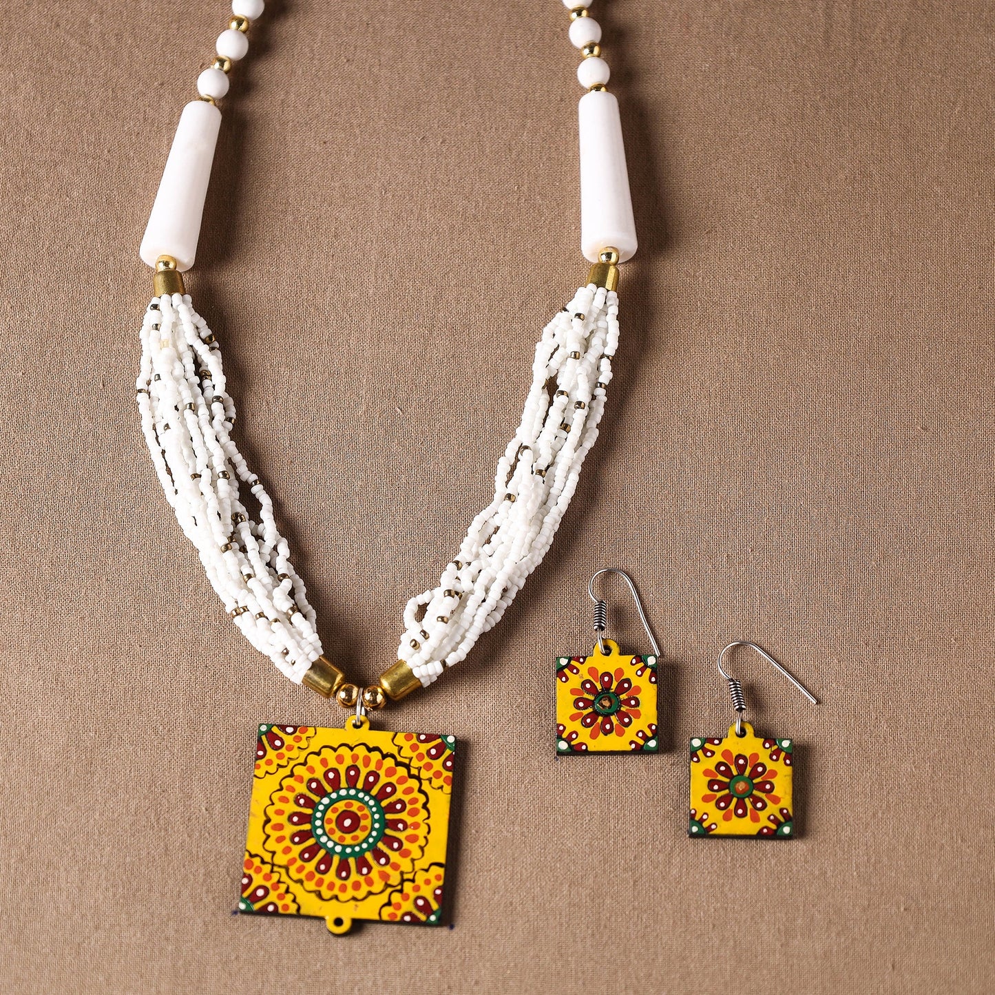  Tikuli Art Handpainted Wooden Necklace Set 