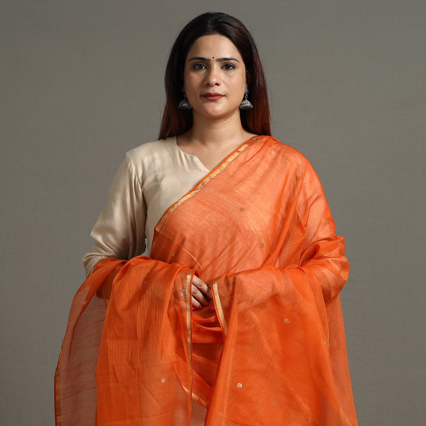 Buy Traditional Chanderi Silk Handloom Zari Buti Dupatta with Tassels 43 Online l iTokri.com