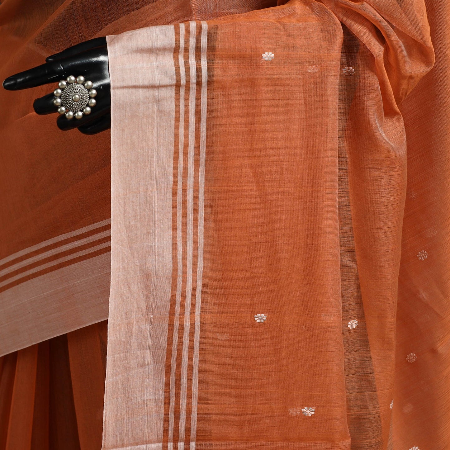 Orange - traditional handloom buti chanderi silk saree 08