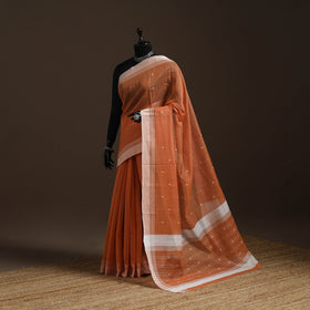 Orange - traditional handloom buti chanderi silk saree 08