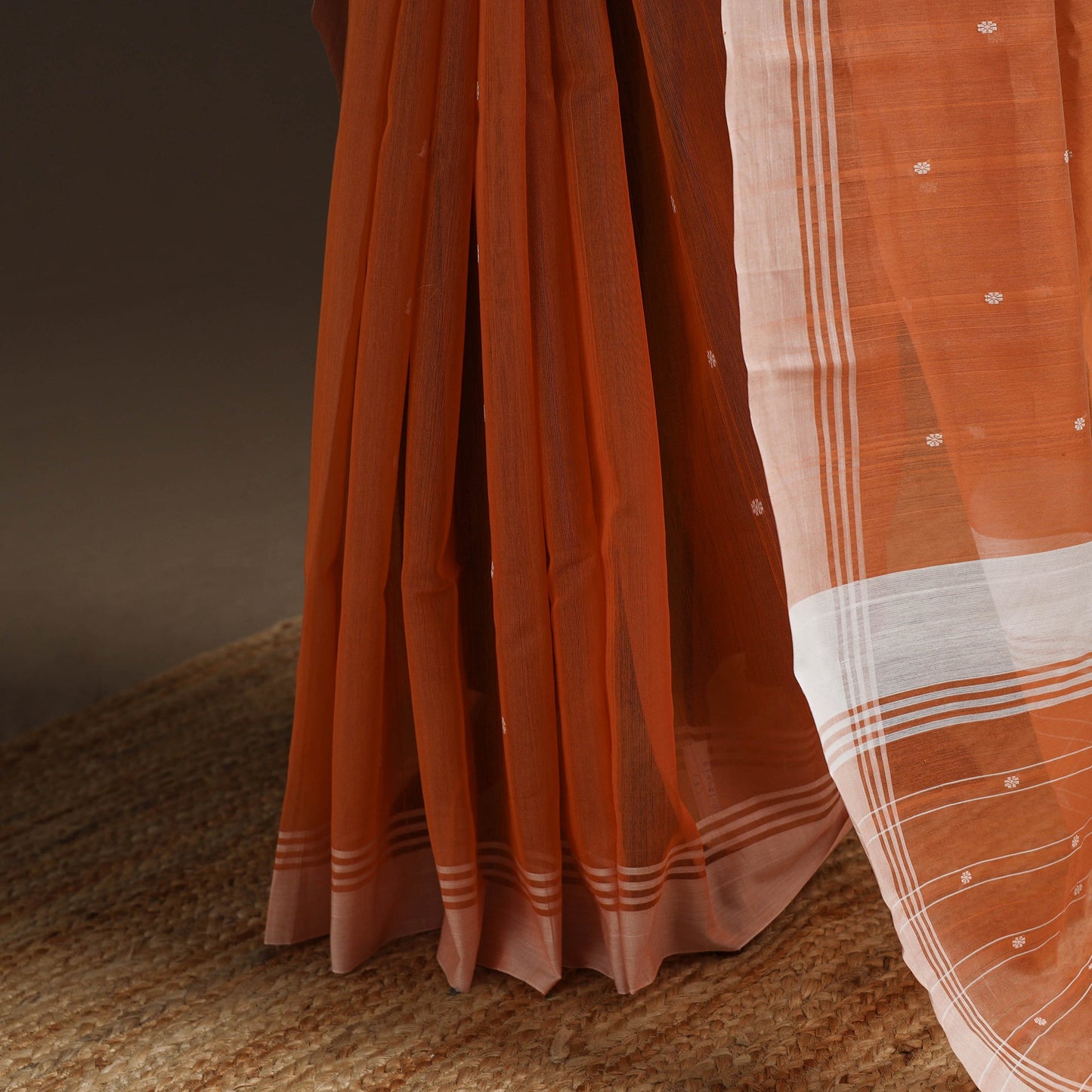 Orange - traditional handloom buti chanderi silk saree 08