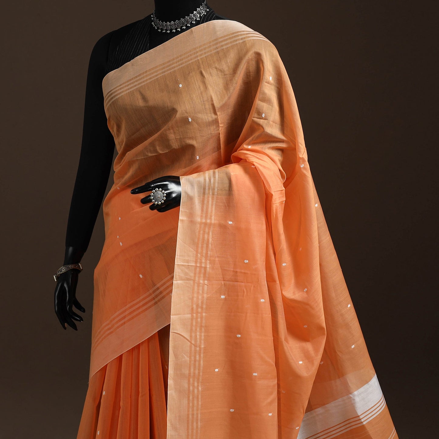 Orange - traditional handloom buti chanderi silk saree 12