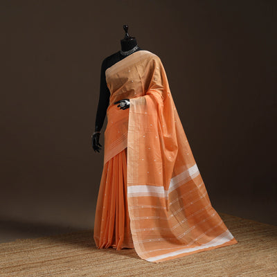 Orange - traditional handloom buti chanderi silk saree 12
