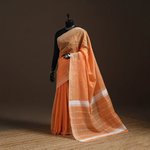 Orange - traditional handloom buti chanderi silk saree 12