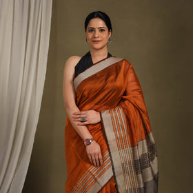 Orange - traditional handloom silk cotton maheshwari saree