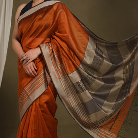 Orange - traditional handloom silk cotton maheshwari saree