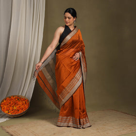 Orange - traditional handloom silk cotton maheshwari saree