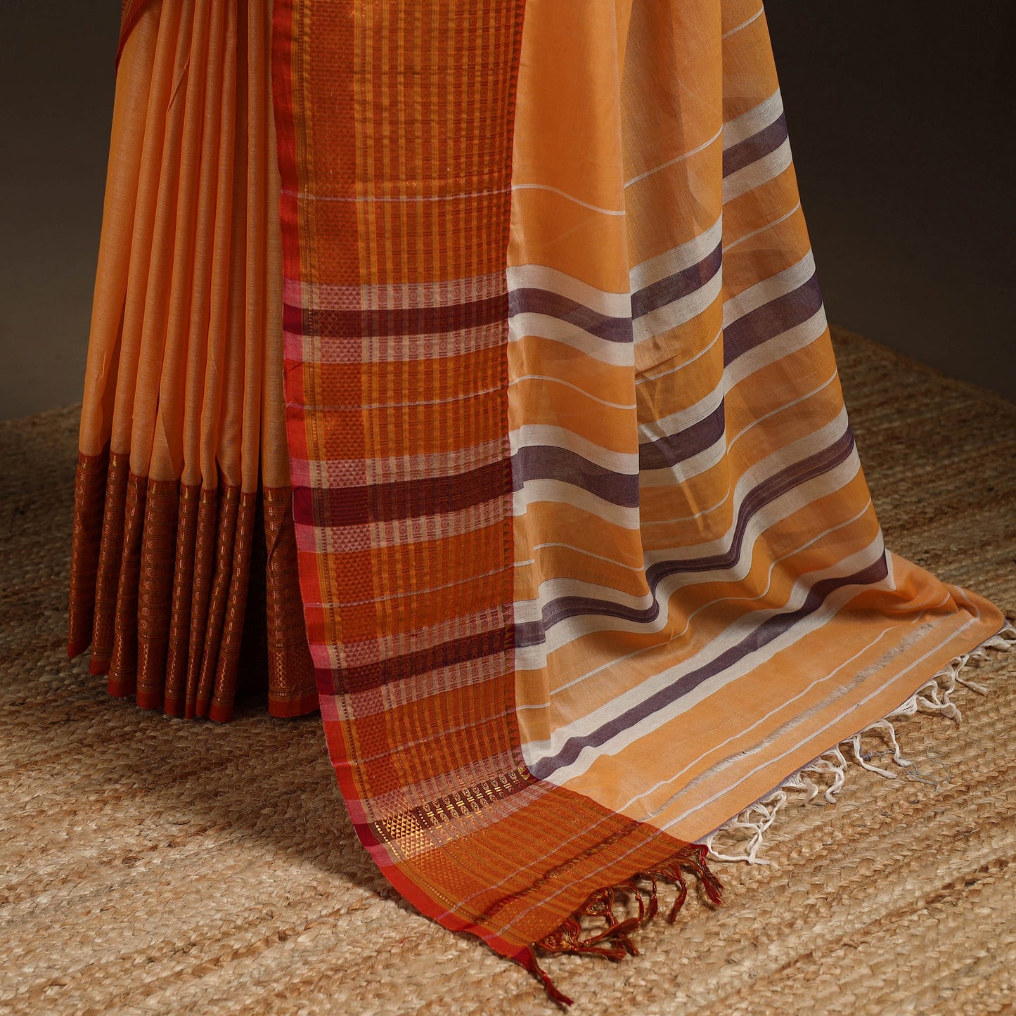 Orange - traditional mercerised cotton narayanpet saree