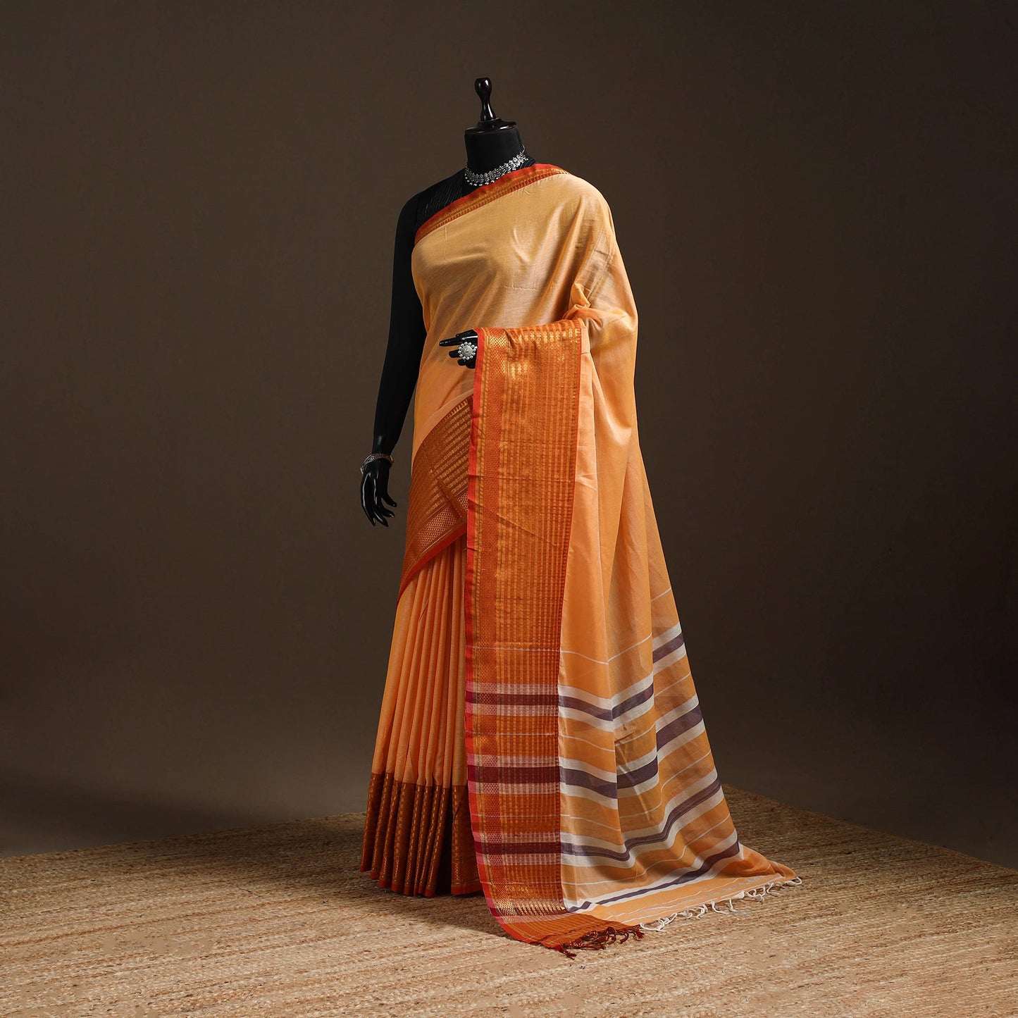 Orange - traditional mercerised cotton narayanpet saree