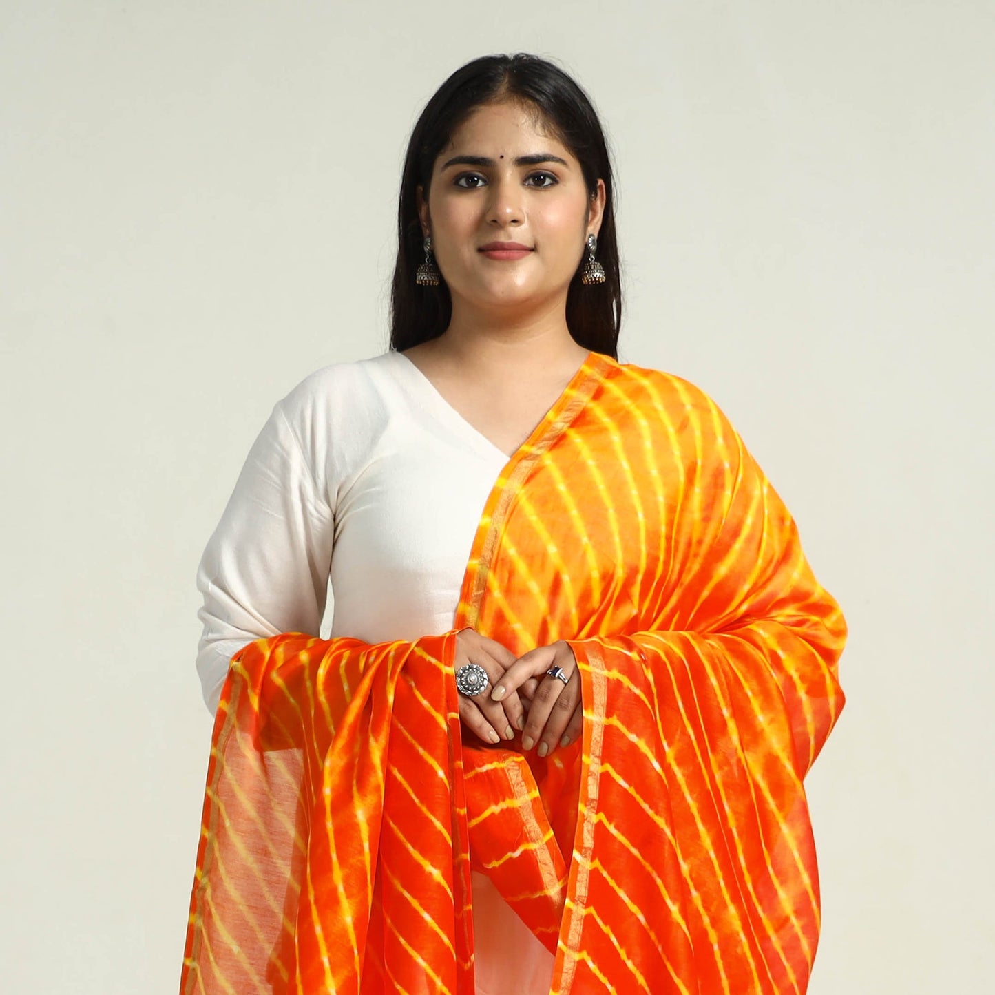 Orange - Traditional Tie & Dye Chanderi Silk Leheriya Dupatta 48