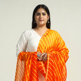 Orange - Traditional Tie & Dye Chanderi Silk Leheriya Dupatta 48