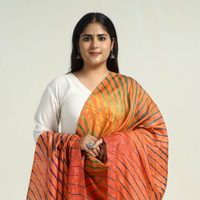 Orange Traditional Tie & Dye Tussar Silk Leheriya Dupatta