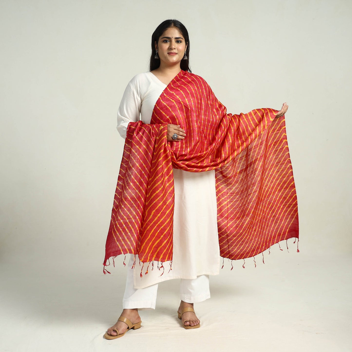 Traditional Tie & Dye Tussar Silk Leheriya Dupatta 30