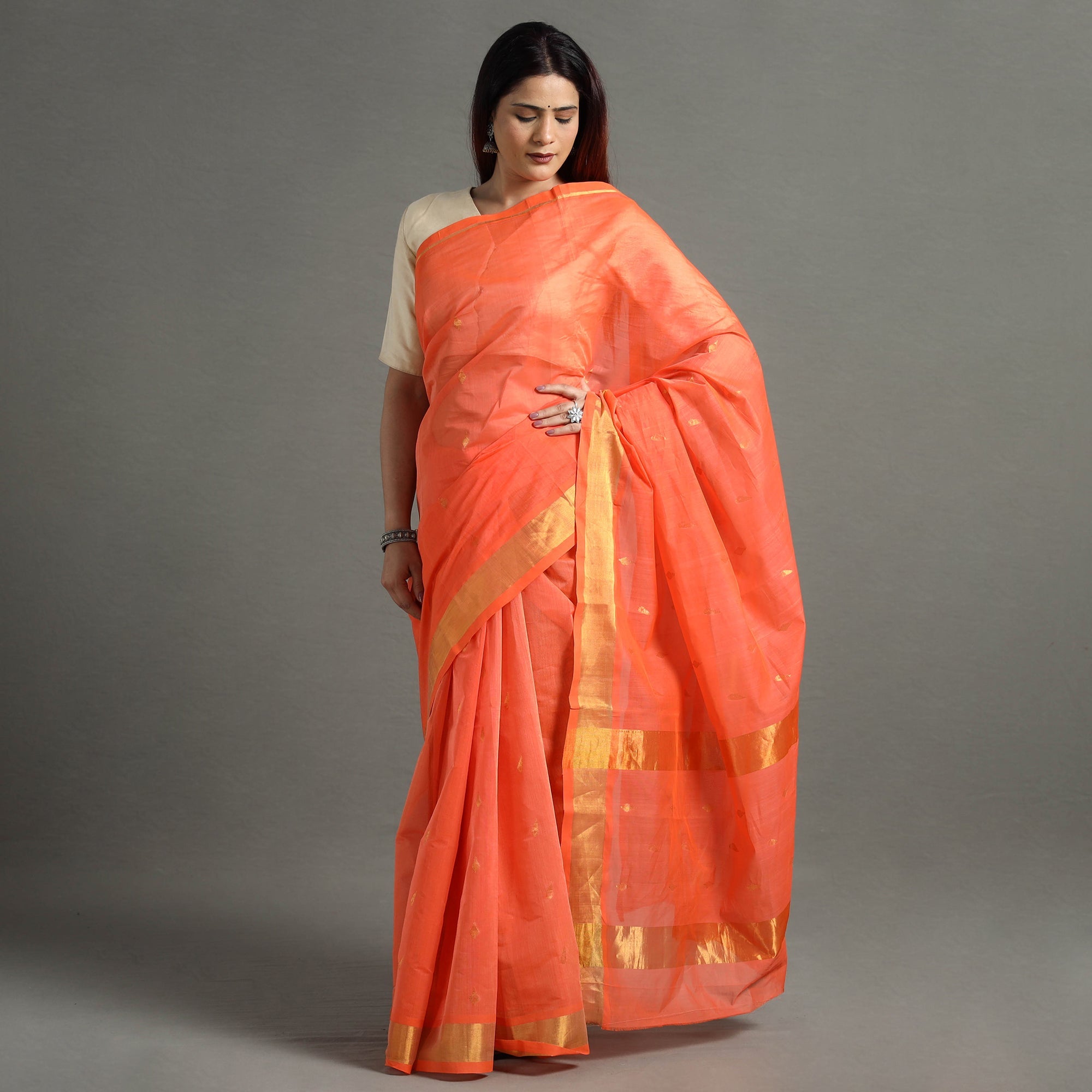 Orange - traditional venkatagiri handloom cotton thread &