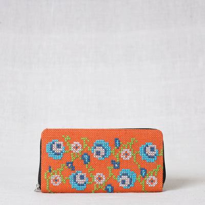 Orange Tribal Hand Embroidered Jute Clutch Wallet