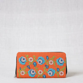 Orange Tribal Hand Embroidered Jute Clutch Wallet
