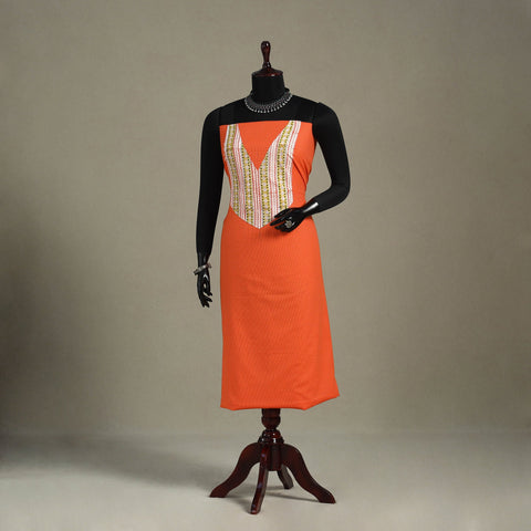 Orange Unstitched Plain Cotton Kurta Material