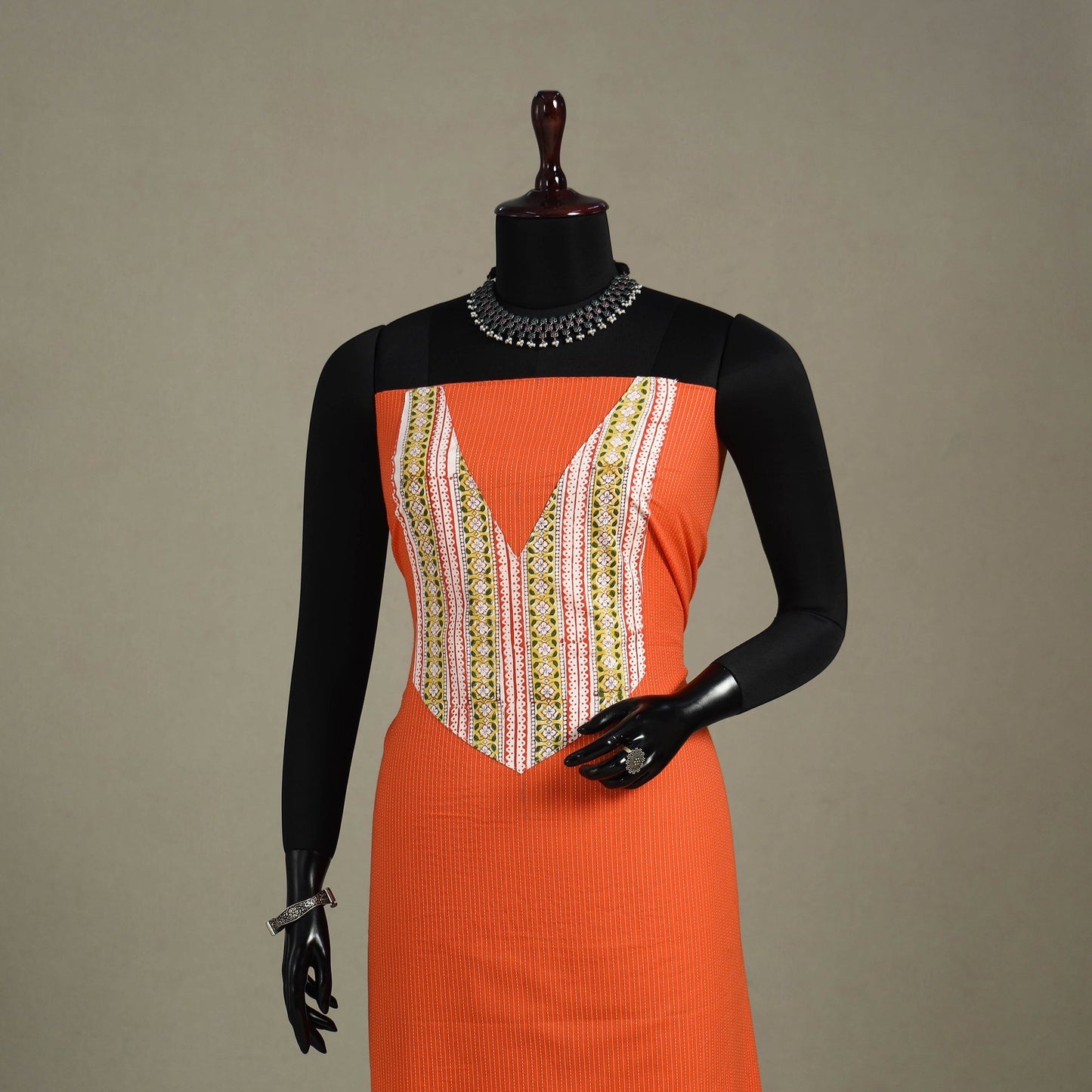 Orange Unstitched Plain Cotton Kurta Material