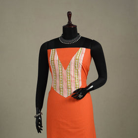 Orange Unstitched Plain Cotton Kurta Material