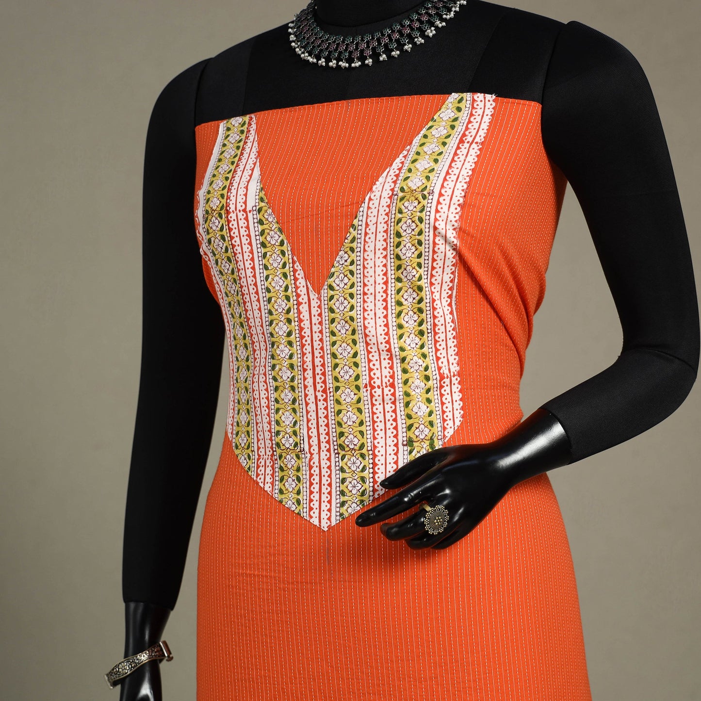 Orange Unstitched Plain Cotton Kurta Material