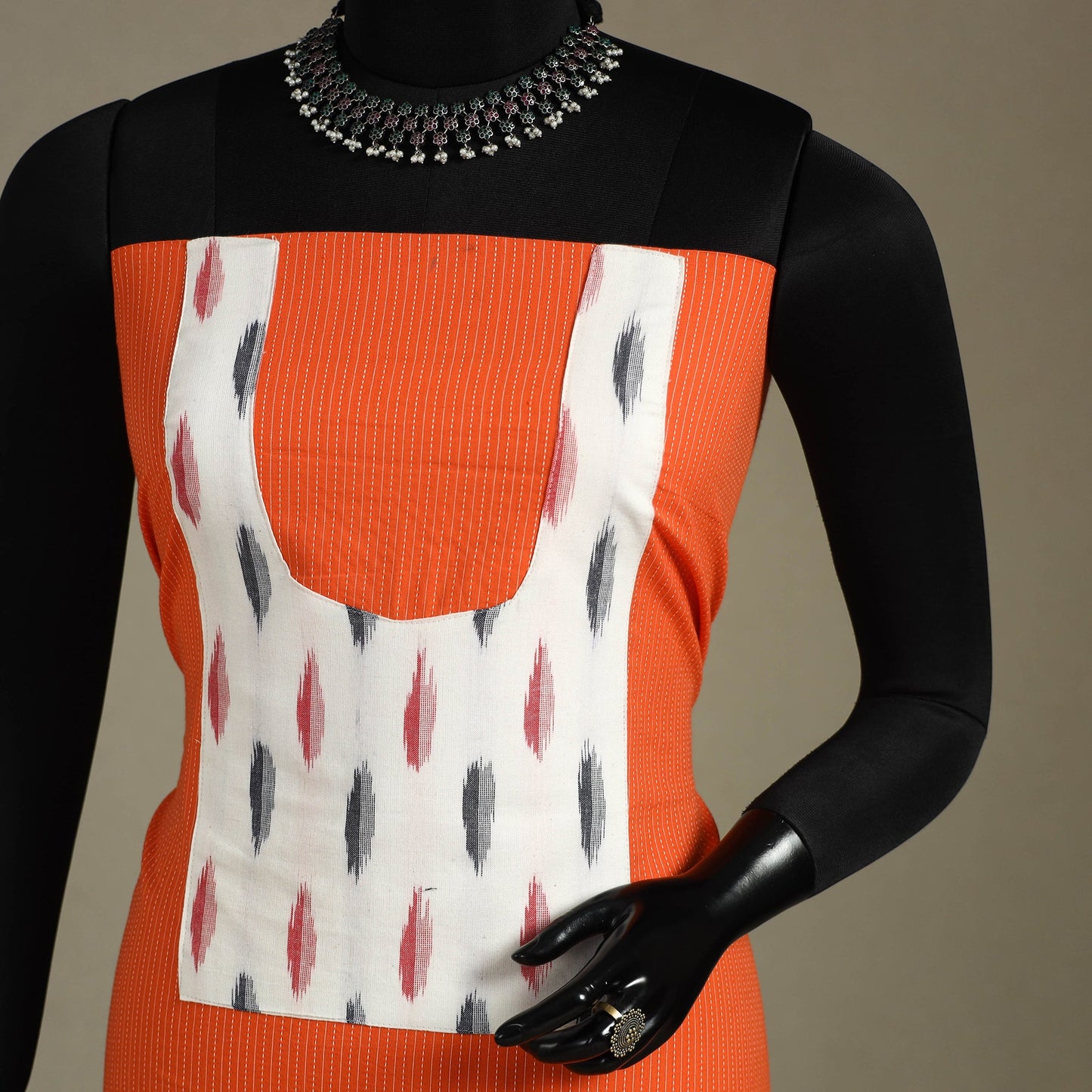 Orange Unstitched Plain Cotton Kurta Material