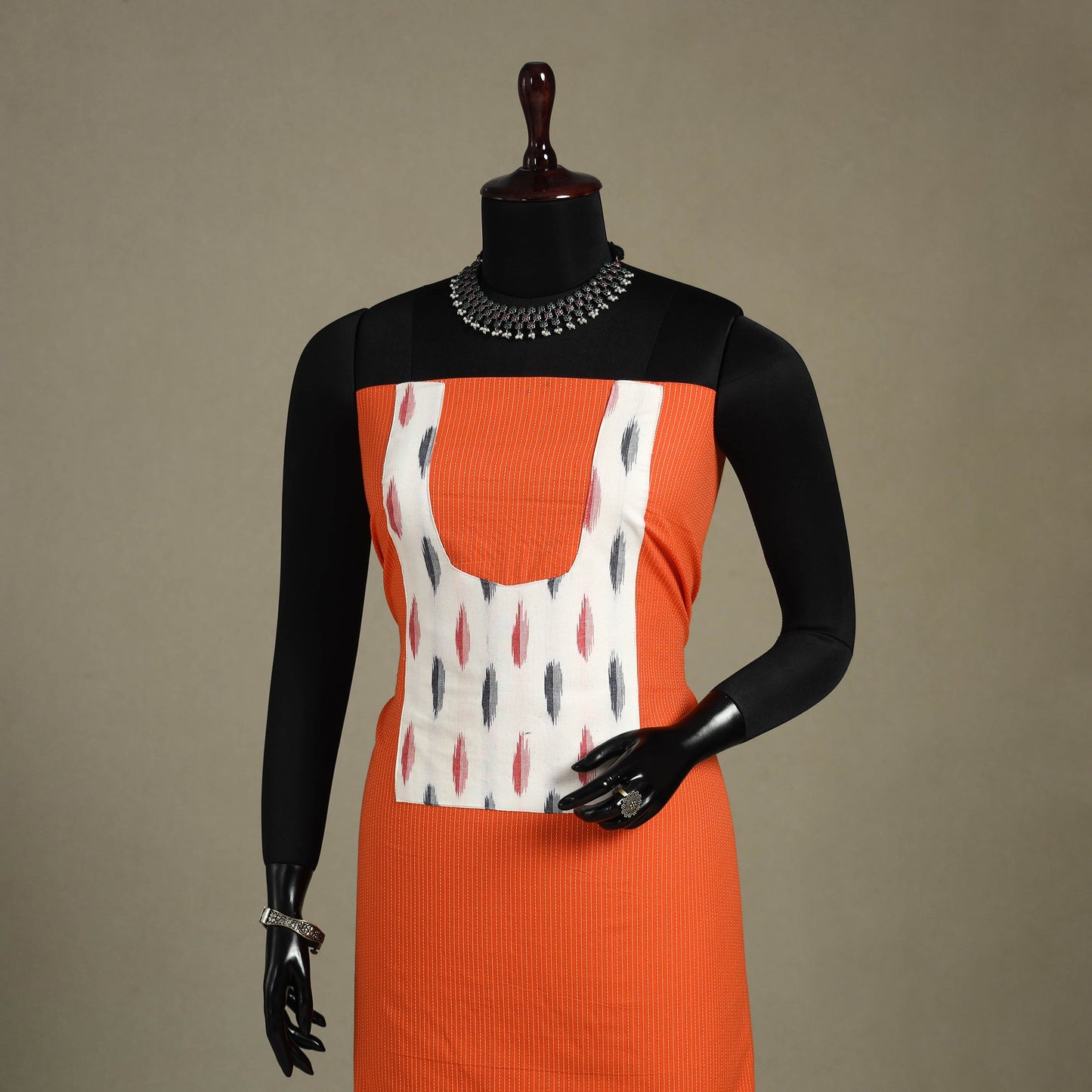 Orange Unstitched Plain Cotton Kurta Material