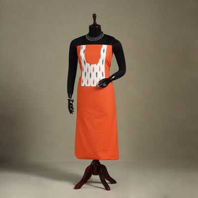 Orange Unstitched Plain Cotton Kurta Material