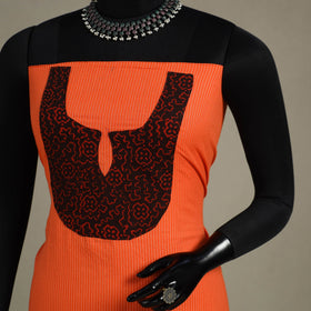 Orange Unstitched Plain Cotton Kurta Material