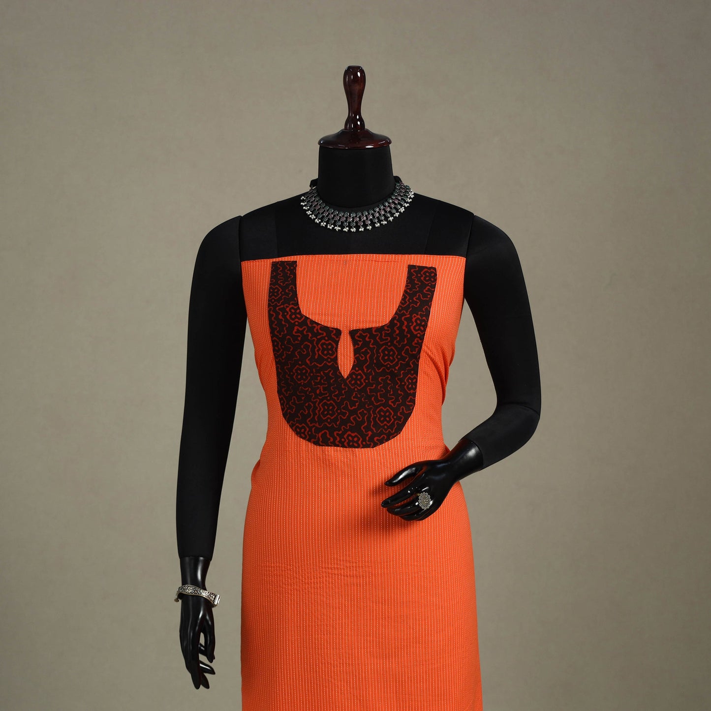 Orange Unstitched Plain Cotton Kurta Material