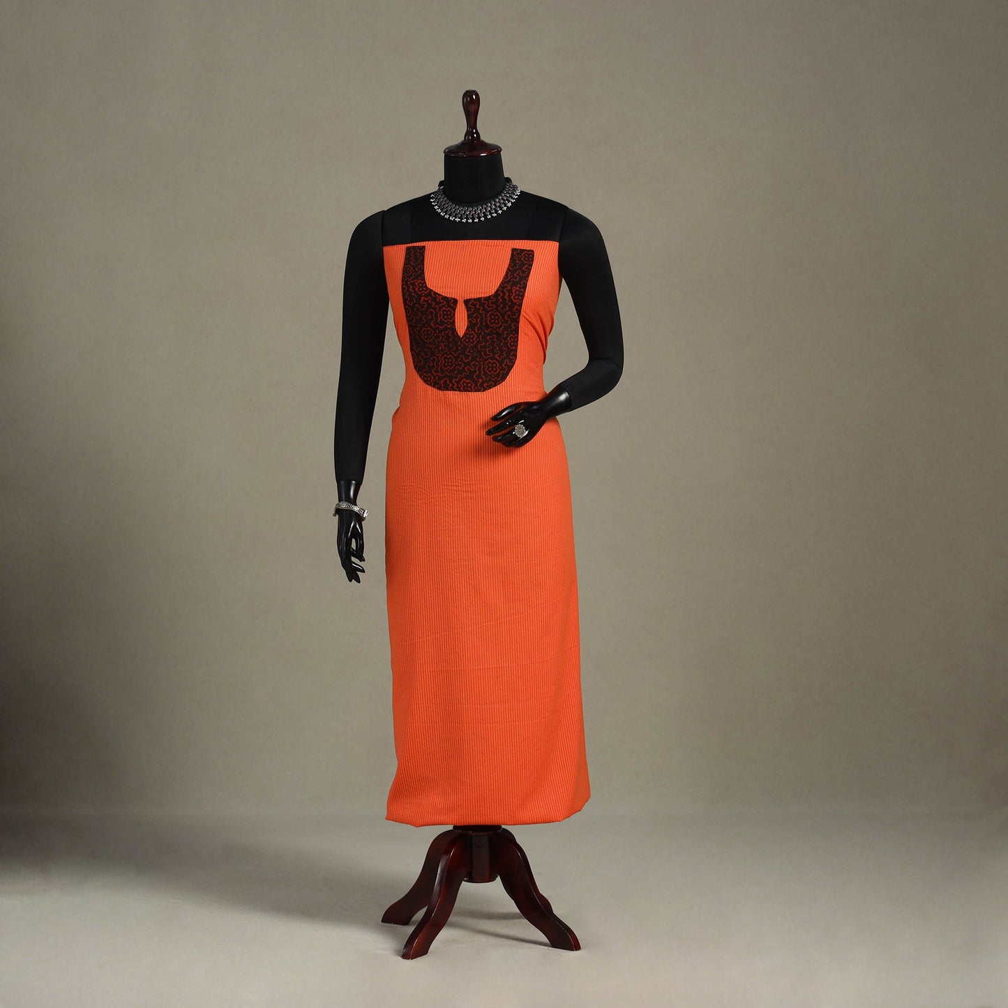 Orange Unstitched Plain Cotton Kurta Material