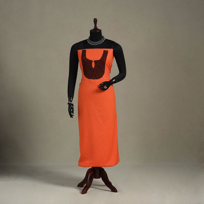 Orange Unstitched Plain Cotton Kurta Material