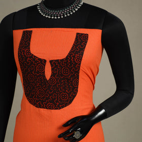 Orange Unstitched Plain Cotton Kurta Material