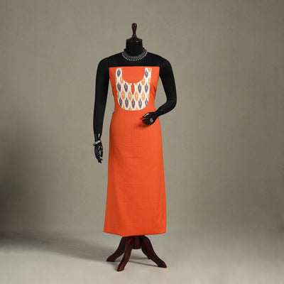 Orange Unstitched Plain Cotton Kurta Material