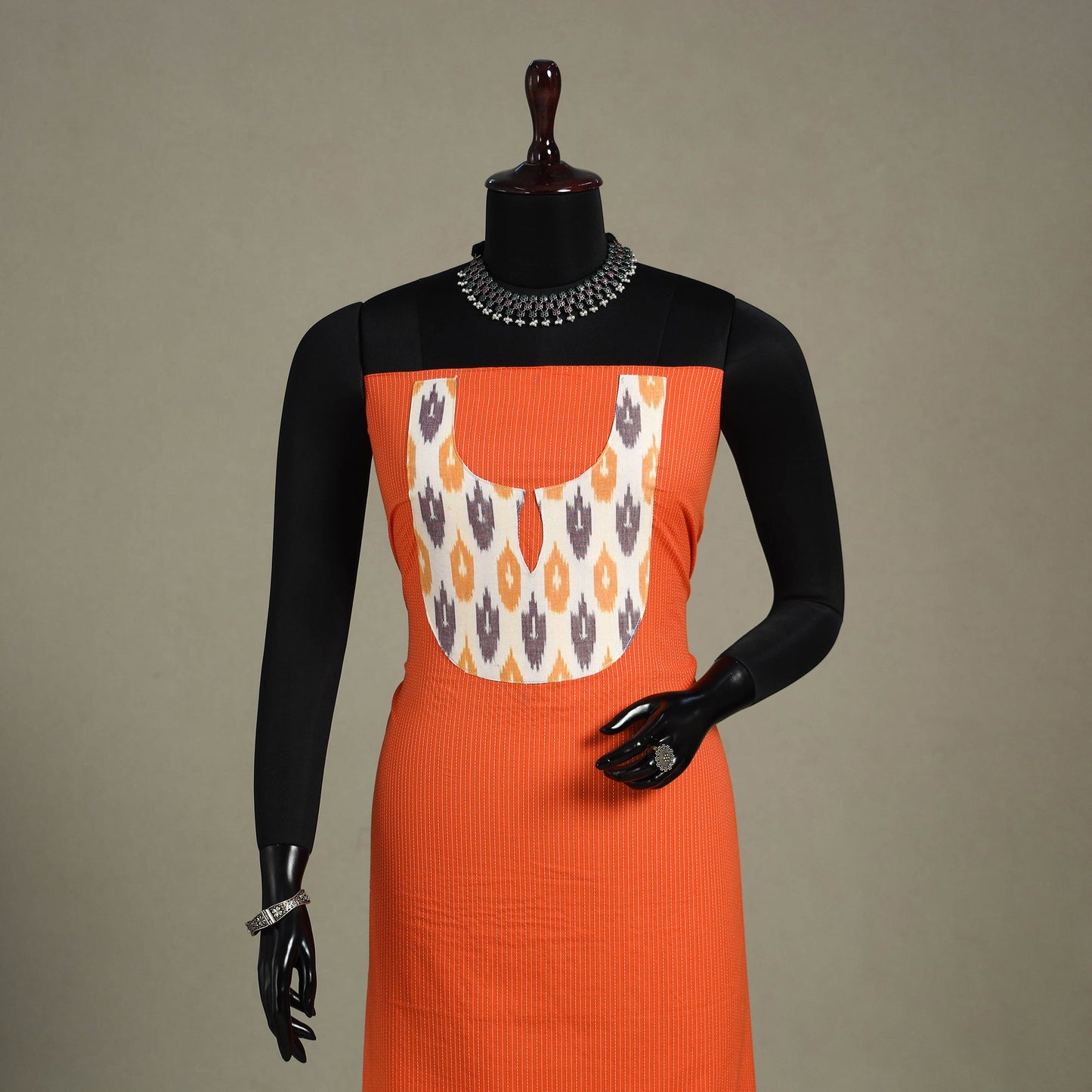 Orange Unstitched Plain Cotton Kurta Material