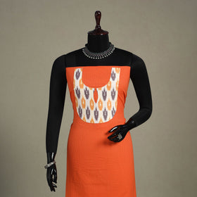 Orange Unstitched Plain Cotton Kurta Material