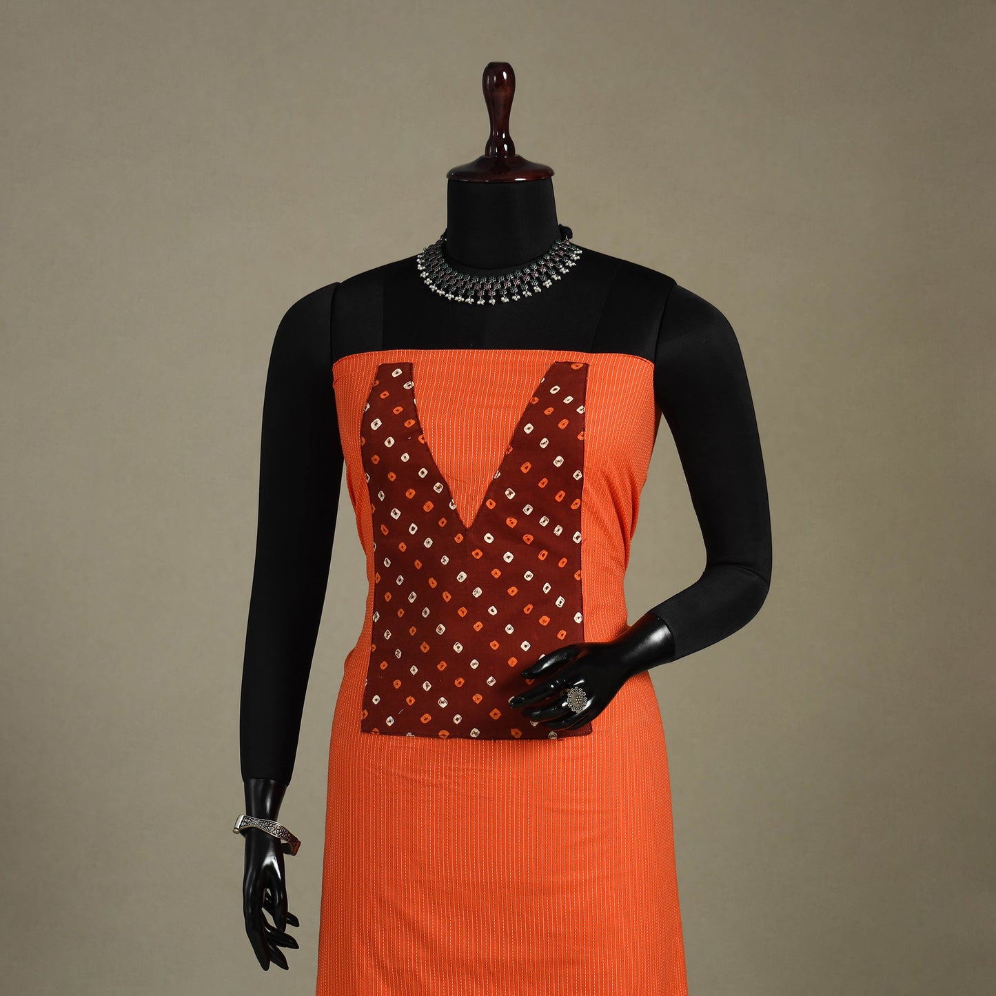 Orange Unstitched Plain Cotton Kurta Material