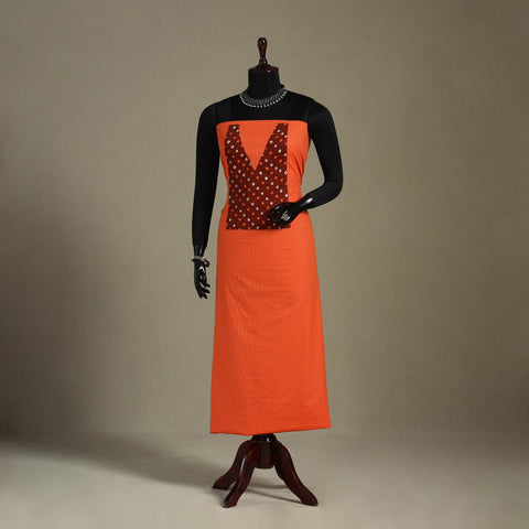 Orange Unstitched Plain Cotton Kurta Material