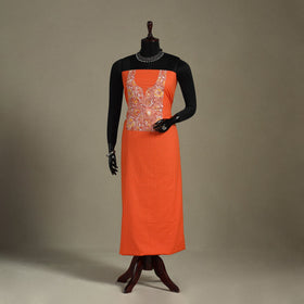 Orange Unstitched Plain Cotton Kurta Material