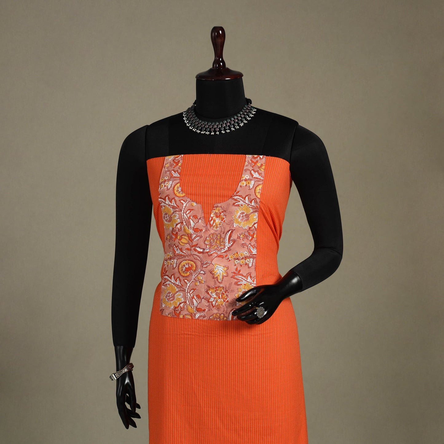 Orange Unstitched Plain Cotton Kurta Material