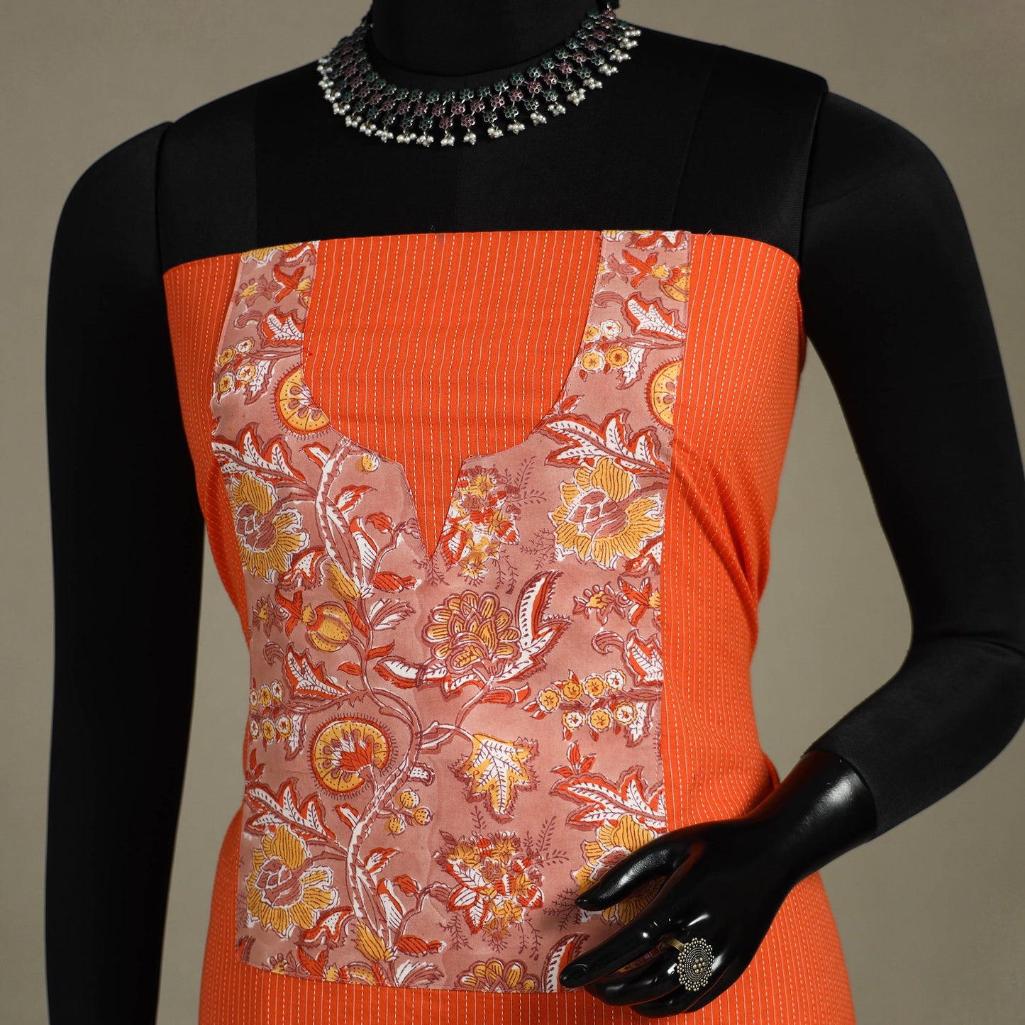 Orange Unstitched Plain Cotton Kurta Material