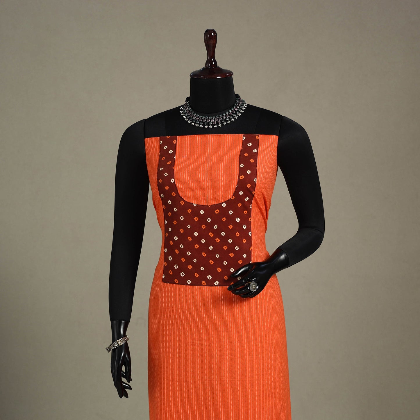 Orange Unstitched Plain Cotton Kurta Material